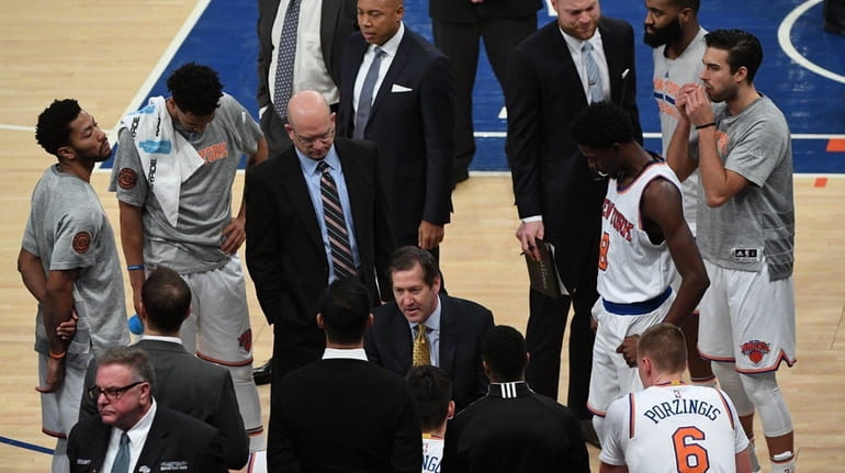 New York Knicks head coach Jeff Hornacek directs his players...