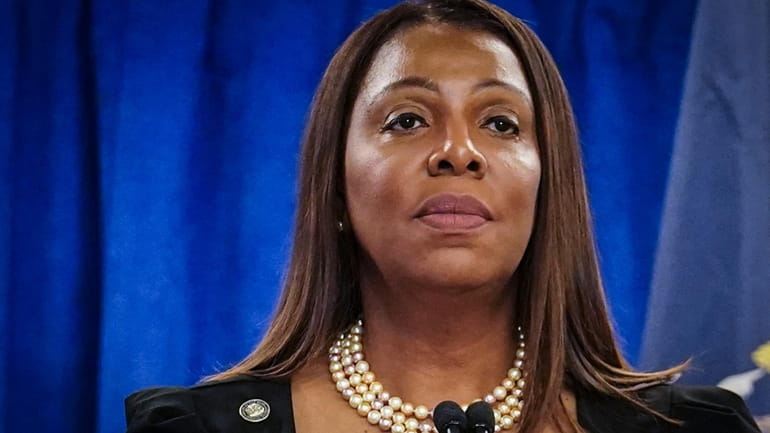 New York Attorney General Letitia James speaks during a news...