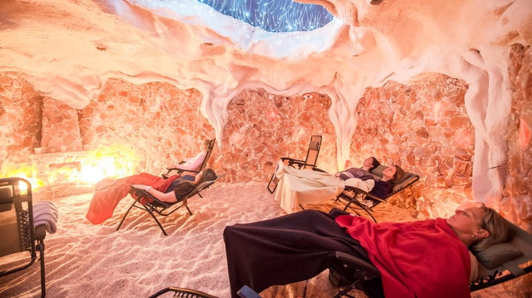 Customers relax at the Montauk Salt Cave.