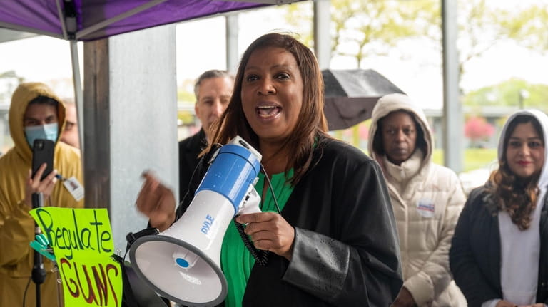 New York Attorney General Letitia James addresses protesters Saturday at...