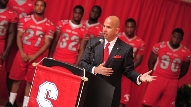 Jim Fiore, the Stony Brook University athletic director, speaks at...