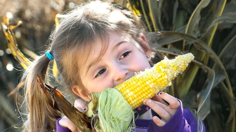 Olivia Konnikov enjoys roasted corn during a family outing to Meyer's...