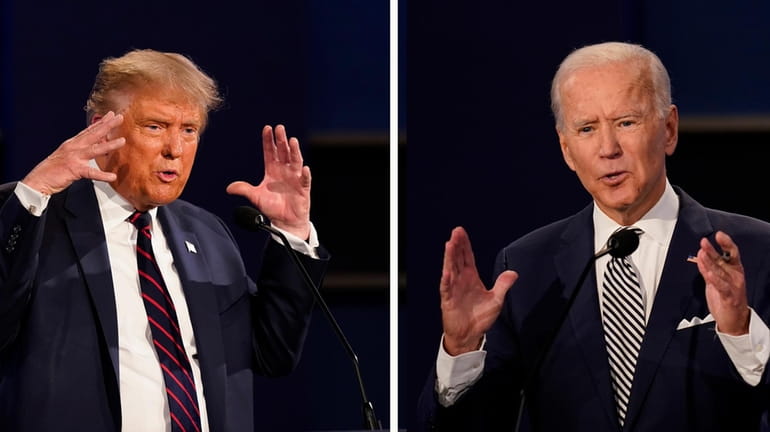 Two photos show President Donald Trump and former Vice President Joe Biden...