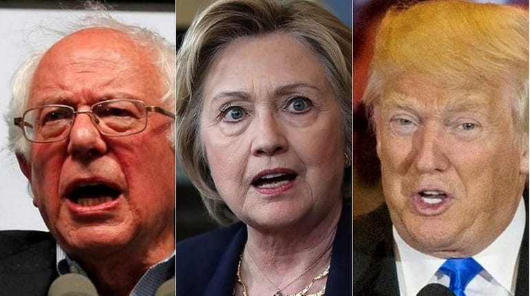 Democratic presidential candidates Sen. Bernie Sanders and Hillary Clinton, and...
