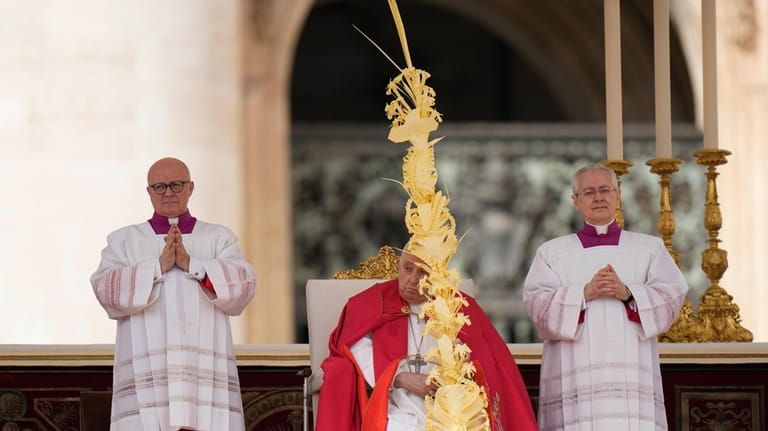 Pope Francis celebrates the Palm Sunday mass in St. Peter's...