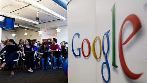 Google employees wait for the visit of New York Mayor...