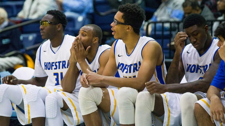 The Hofstra Pride bench is dejected in the sec ond...