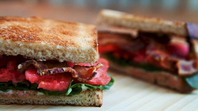 A bacon, lettuce and watermelon sandwich.