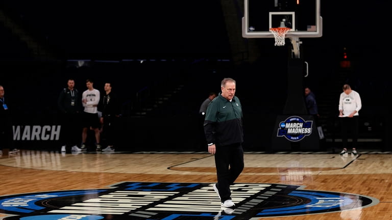 Michigan State head coach Tom Izzo looks on during practice...