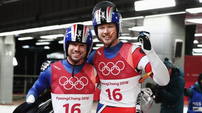 USA's Justin Krewson and Andrew Sherk following their Luge Doubles...