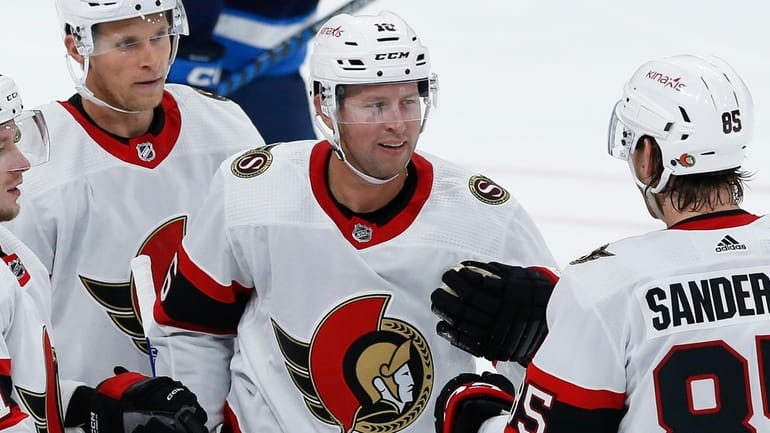 The Ottawa Senators' Josh Bailey celebrates his goal against the...