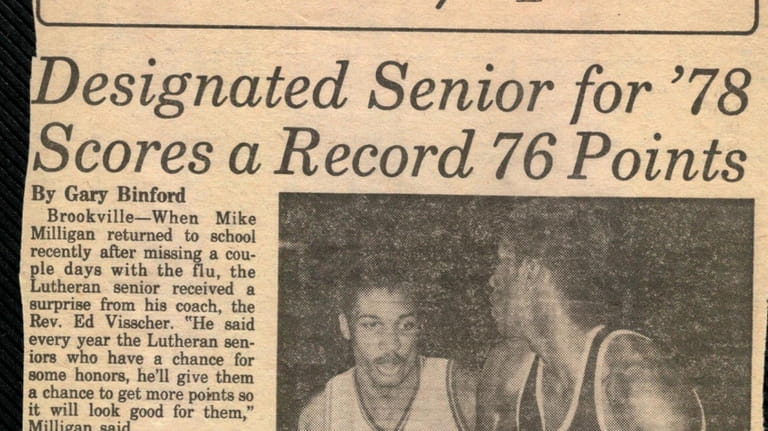Newsday's print story of Mike Milligan's 76-point day.