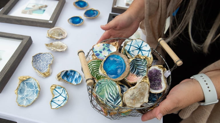 Oyster shells decorated by Hayley Di Rico at a crafts fair in Glen...