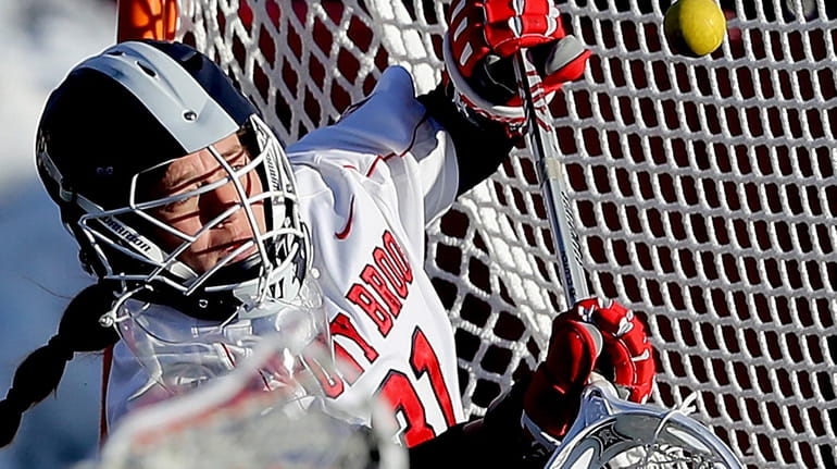 Stony Brook goalie Anna Tesoriero makes save during the first...