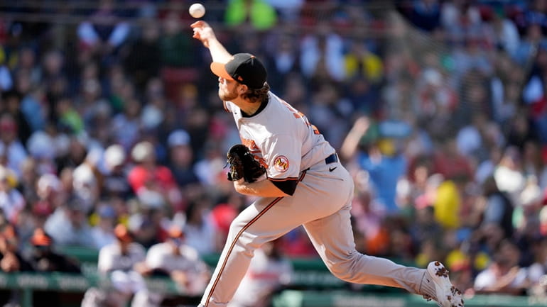 Baltimore Orioles' Corbin Burnes pitches against the Boston Red Sox...