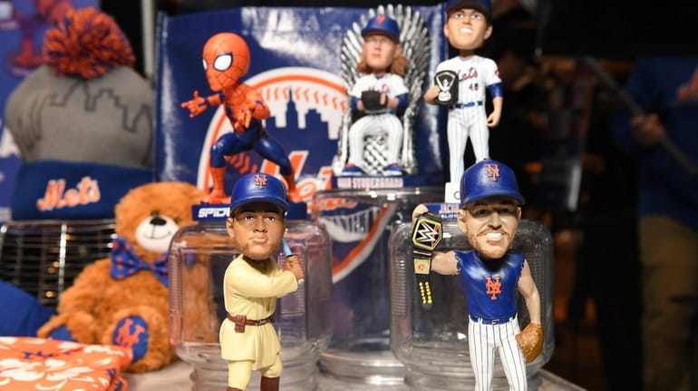 2019 New York Mets promotional bobble heads are presented during...