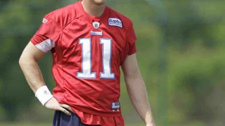 File photo shows Tennessee Titans quarterback Chris Simms during practice,...