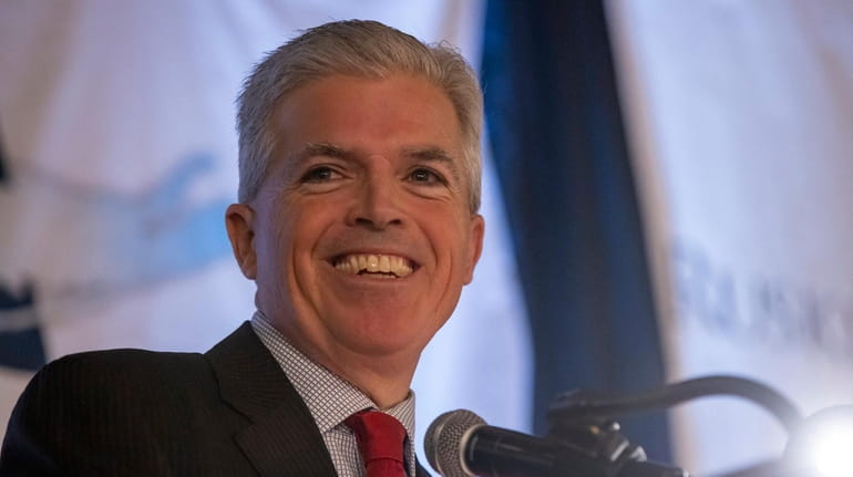 Suffolk County Executive Steve Bellone speaks at an LIA breakfast event at...