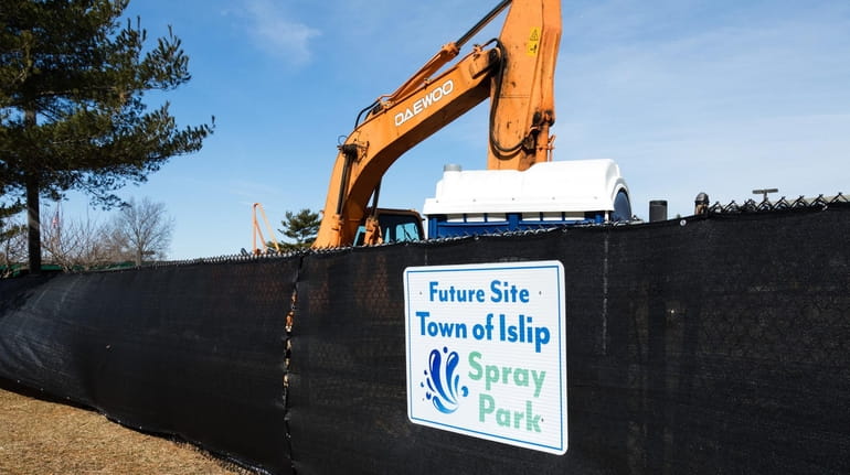 A new spray park under construction at the Roberto Clemente Park on...