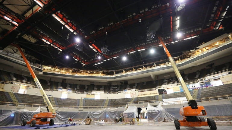 Interior renovations continue at the Nassau Coliseum in Uniondale Tuesday,...