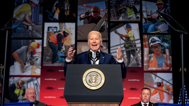 President Joe Biden speaks at the North America's Building Trades...