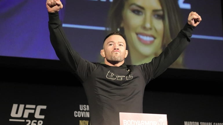 Colby Covington appears at the ceremonial weigh-ins for UFC 268...