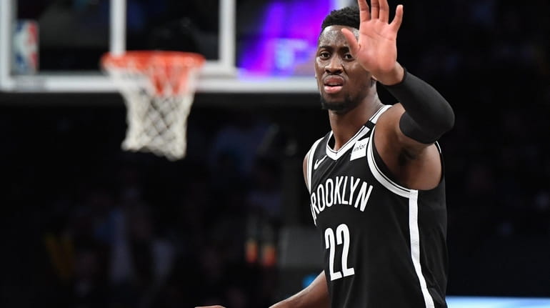 Brooklyn Nets guard Caris LeVert gestures in the second half...