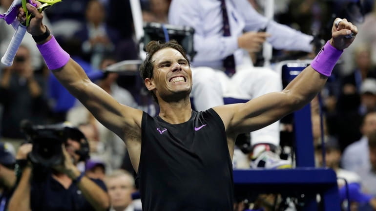 Rafael Nadal celebrates after defeating Matteo Berrettini in the men's singles...