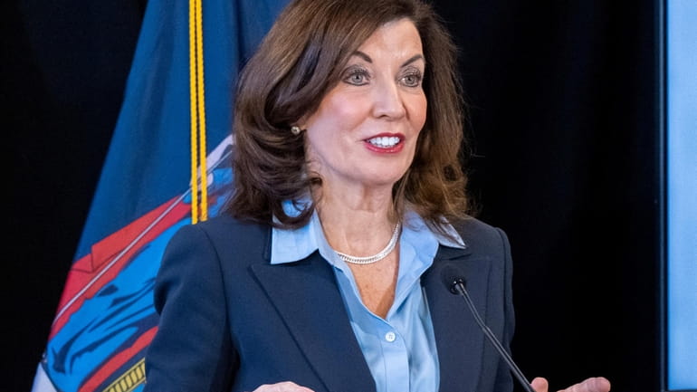 Gov. Kathy Hochul at a news briefing in Albany last week.
