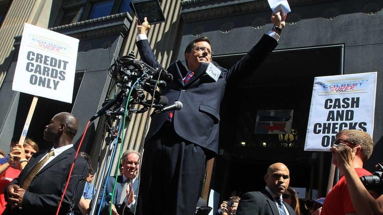 Comedian Stephen Colbert addresses the media after attending a Federal...