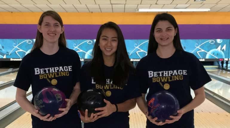 Bethpage girls bowling team seniors. Left to right: Emily Dean,...