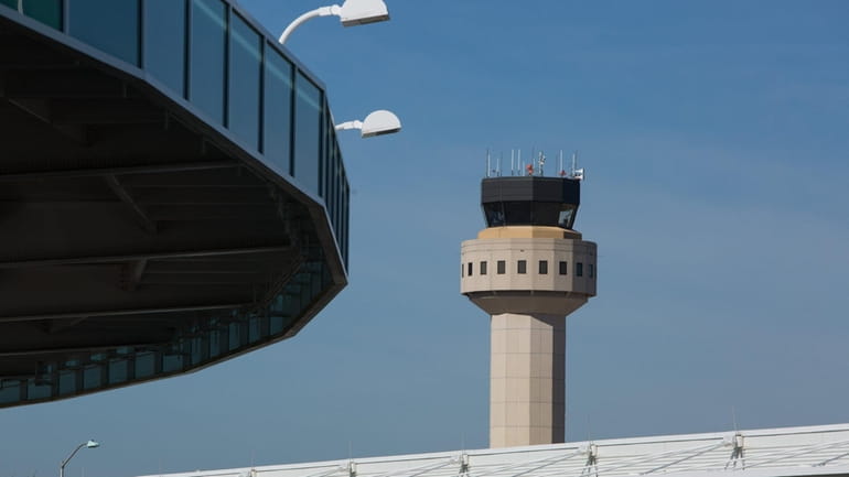 The air traffic control tower at Long Island MacArthur Airport...