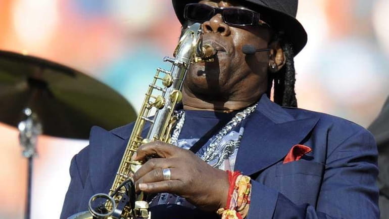 Saxophonist Clarence Clemons performs during halftime of the Tennessee Titans-Miami...