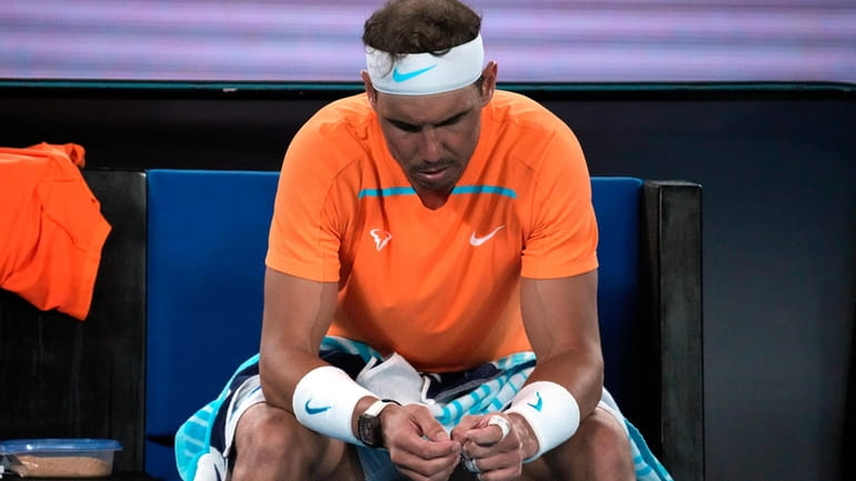 Rafael Nadal of Spain reacts during his second round loss...