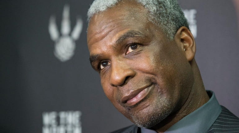 Charles Oakley is honored before a Toronto Raptors game on...