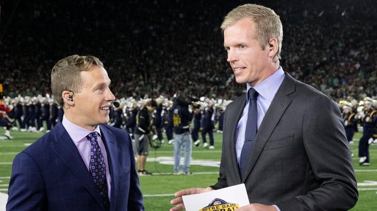 Liam McHugh, left, and Chris Simms broadcast from the Notre...