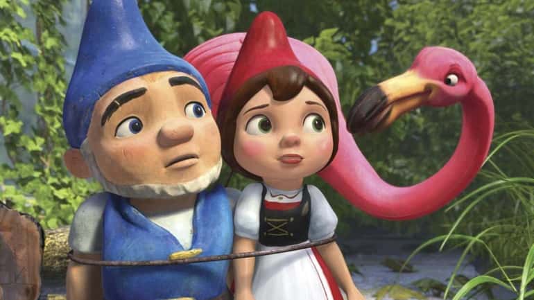 Gnomeo, voiced by James McAvoy, and Juliet, voiced by Emily...