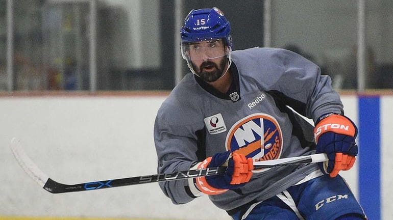 New York Islanders' Cal Clutterbuck skates at training camp on...