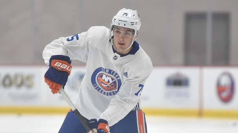 Samuel Bolduc #75 skates during Islanders Rookie Camp at Northwell Health...