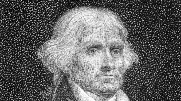 Thomas Jefferson as depicted in an engraving from 1825, a...