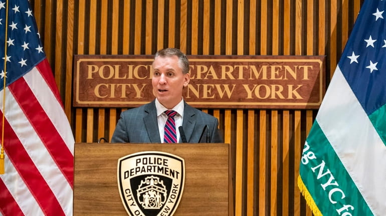 New York City Police Commissioner Dermot Shea talks at One...