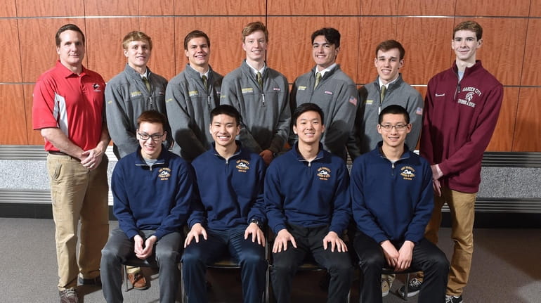 The 2018-19 Newsday All-Long Island boys swimming team. BACK ROW, FROM...