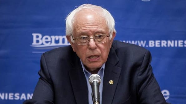 Sanders holds a news conference after a campaign event at...