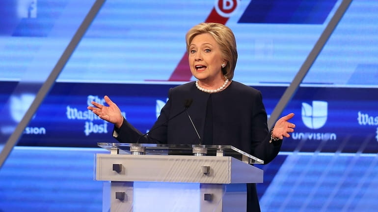 Democratic presidential candidate Hillary Clinton speaks during her debate against...