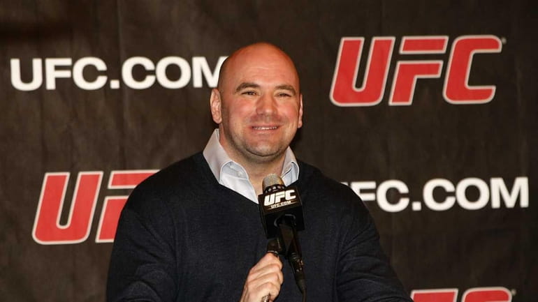 UFC president Dana White speaks during a press conference to...