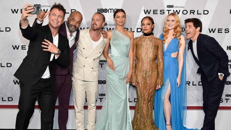 "Westworld" cast members Luke Hemsworth, from left, Jeffrey Wright, Aaron...