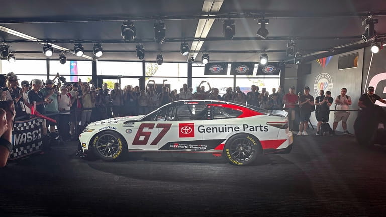 A Toyota NASCAR is displayed at an announcement in Le...