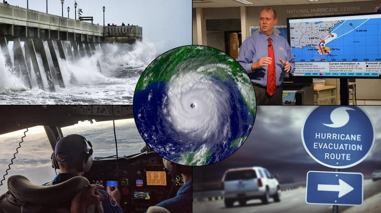 Collage depicts hurricane storm surge, NOAA National Hurricane Center Director...