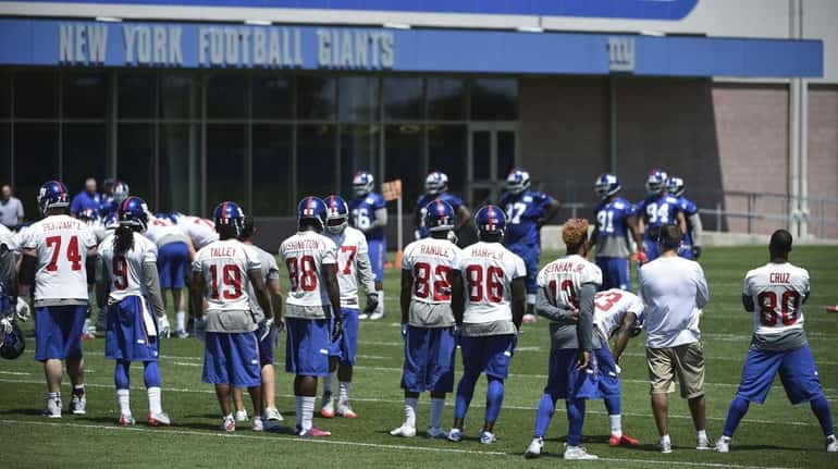 The New York Giants take part in drills during the...