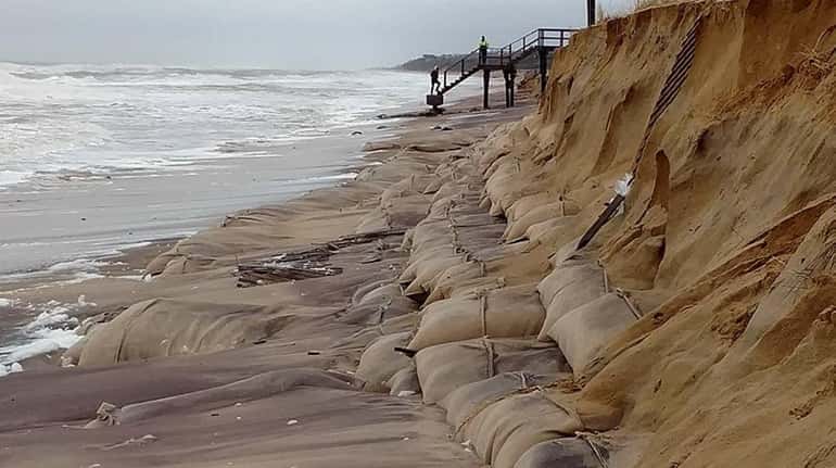 Beach erosion along the beach in Montauk on Jan. 24,...